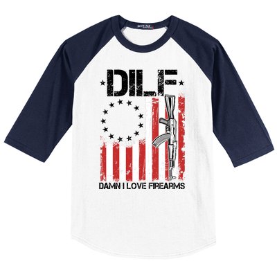 DILF Damn I Love Firearms Distressed USA American Flag Baseball Sleeve Shirt