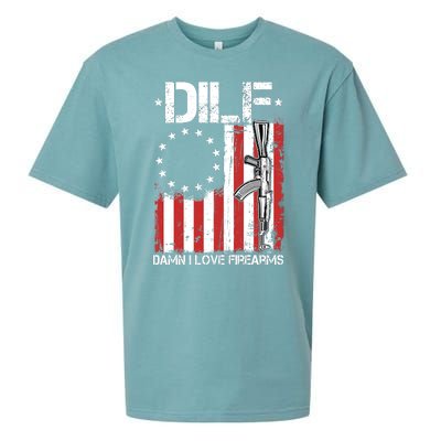 DILF Damn I Love Firearms Distressed USA American Flag Sueded Cloud Jersey T-Shirt