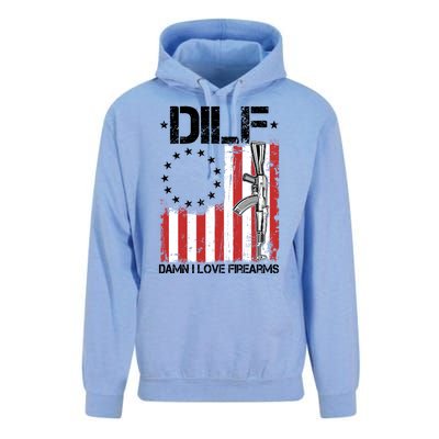 DILF Damn I Love Firearms Distressed USA American Flag Unisex Surf Hoodie