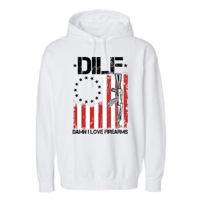 DILF Damn I Love Firearms Distressed USA American Flag Garment-Dyed Fleece Hoodie