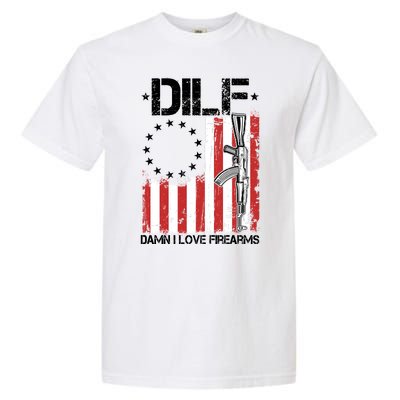 DILF Damn I Love Firearms Distressed USA American Flag Garment-Dyed Heavyweight T-Shirt