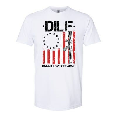 DILF Damn I Love Firearms Distressed USA American Flag Softstyle CVC T-Shirt