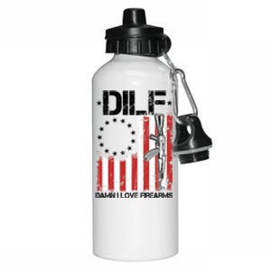 DILF Damn I Love Firearms Distressed USA American Flag Aluminum Water Bottle