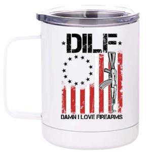 DILF Damn I Love Firearms Distressed USA American Flag 12 oz Stainless Steel Tumbler Cup