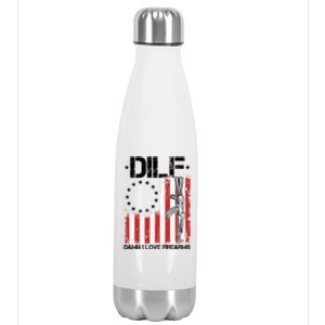 DILF Damn I Love Firearms Distressed USA American Flag Stainless Steel Insulated Water Bottle