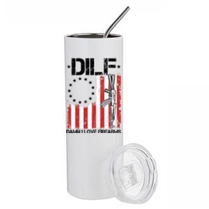 DILF Damn I Love Firearms Distressed USA American Flag Stainless Steel Tumbler