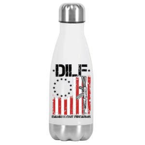 DILF Damn I Love Firearms Distressed USA American Flag Stainless Steel Insulated Water Bottle