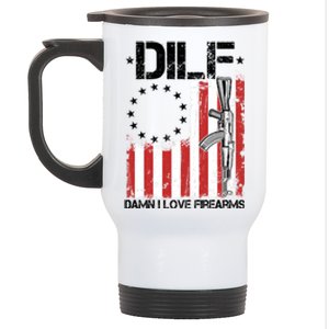 DILF Damn I Love Firearms Distressed USA American Flag Stainless Steel Travel Mug