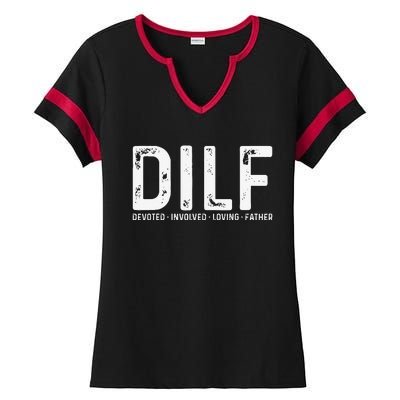 DILF Devoted Involved Loving Father Funny Fathers Day Ladies Halftime Notch Neck Tee