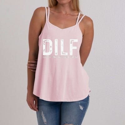 DILF Devoted Involved Loving Father Funny Fathers Day Women's Strappy Tank