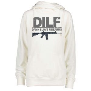 DILF Damn I Love Firearms Womens Funnel Neck Pullover Hood