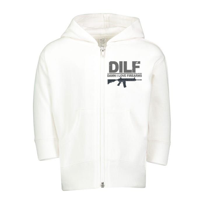 DILF Damn I Love Firearms Toddler Zip Fleece Hoodie