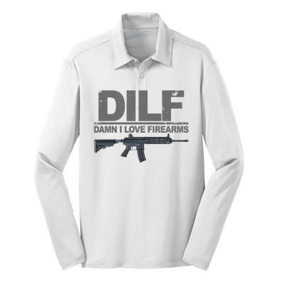 DILF Damn I Love Firearms Silk Touch Performance Long Sleeve Polo