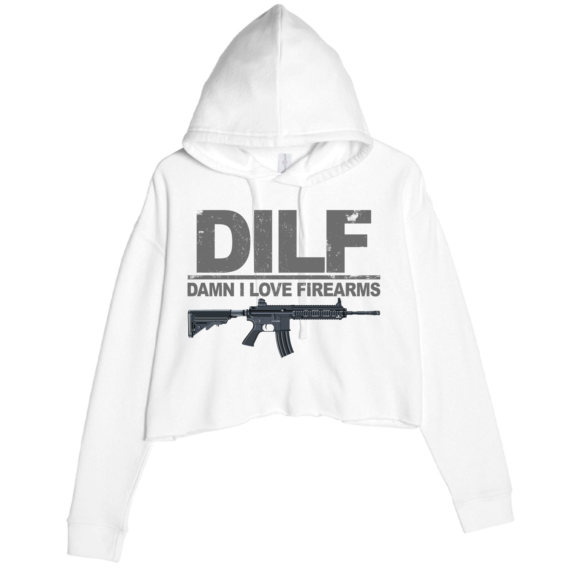 DILF Damn I Love Firearms Crop Fleece Hoodie