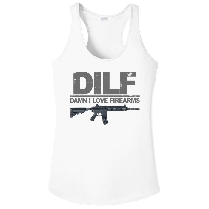 DILF Damn I Love Firearms Ladies PosiCharge Competitor Racerback Tank