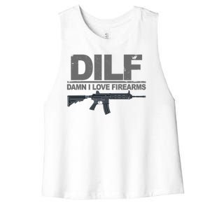 DILF Damn I Love Firearms Women's Racerback Cropped Tank