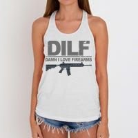 DILF Damn I Love Firearms Women's Knotted Racerback Tank