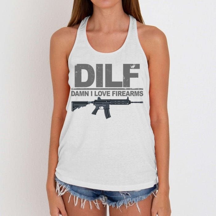 DILF Damn I Love Firearms Women's Knotted Racerback Tank