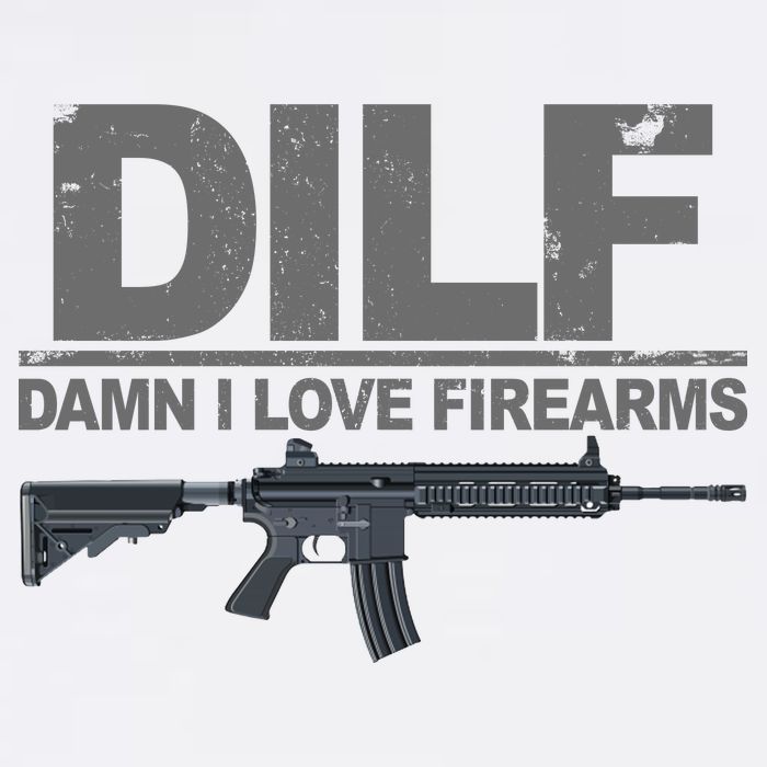 DILF Damn I Love Firearms Women's Knotted Racerback Tank