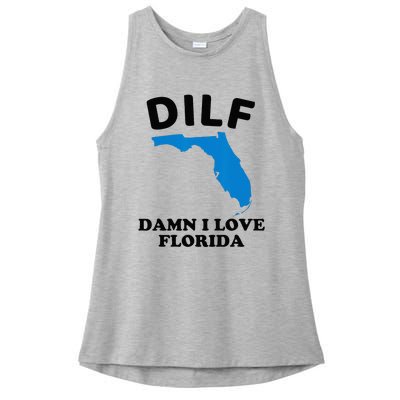 DILF Damn I Love Florida Funny Miami United States Tampa Ladies PosiCharge Tri-Blend Wicking Tank