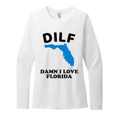 DILF Damn I Love Florida Funny Miami United States Tampa Womens CVC Long Sleeve Shirt