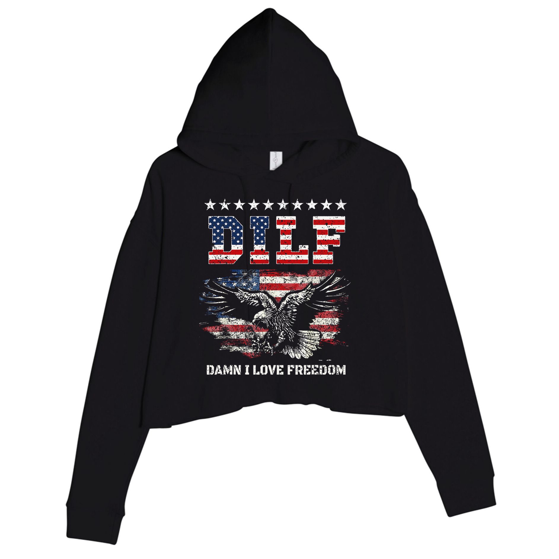 Dilf Damn I Love Freedom Eagle Funny Patriotic 4th Of July Crop Fleece Hoodie