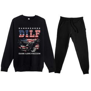 Dilf Damn I Love Freedom Eagle Funny Patriotic 4th Of July Premium Crewneck Sweatsuit Set