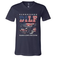 Dilf Damn I Love Freedom Eagle Funny Patriotic 4th Of July V-Neck T-Shirt