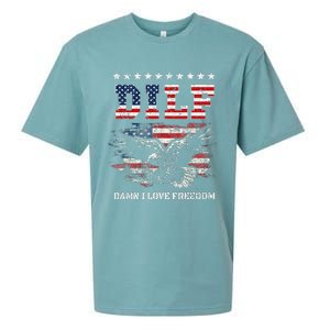 Dilf Damn I Love Freedom Eagle Funny Patriotic 4th Of July Sueded Cloud Jersey T-Shirt