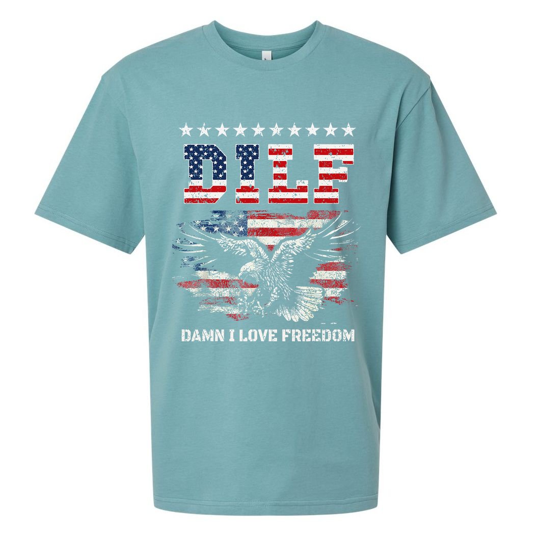 Dilf Damn I Love Freedom Eagle Funny Patriotic 4th Of July Sueded Cloud Jersey T-Shirt