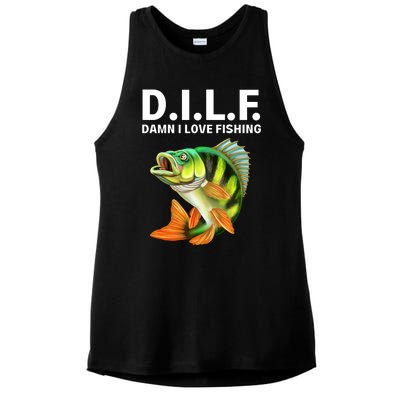 D.I.L.F. Damn I Love Fishing, Fishing Shirt Ladies PosiCharge Tri-Blend Wicking Tank