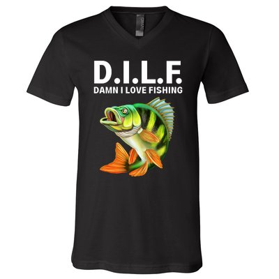 D.I.L.F. Damn I Love Fishing, Fishing Shirt V-Neck T-Shirt