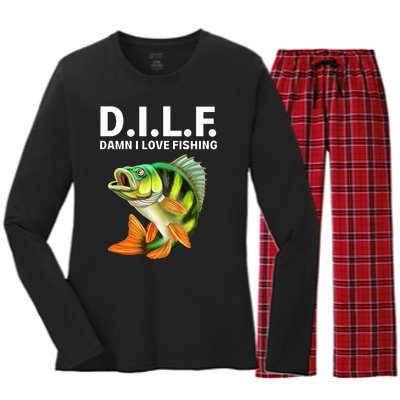 D.I.L.F. Damn I Love Fishing, Fishing Shirt Women's Long Sleeve Flannel Pajama Set 