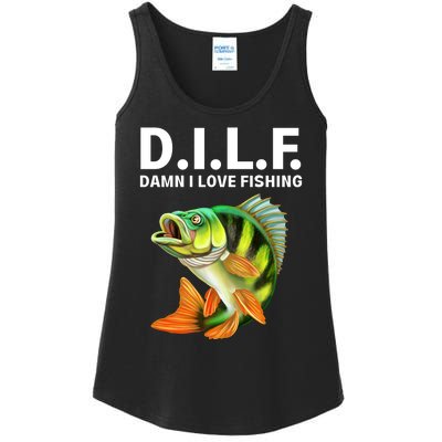 D.I.L.F. Damn I Love Fishing, Fishing Shirt Ladies Essential Tank