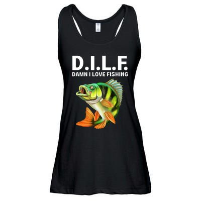 D.I.L.F. Damn I Love Fishing, Fishing Shirt Ladies Essential Flowy Tank