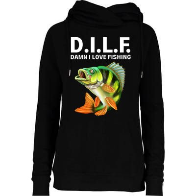 D.I.L.F. Damn I Love Fishing, Fishing Shirt Womens Funnel Neck Pullover Hood