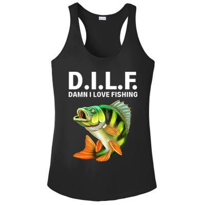D.I.L.F. Damn I Love Fishing, Fishing Shirt Ladies PosiCharge Competitor Racerback Tank