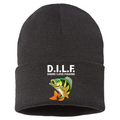 D.I.L.F. Damn I Love Fishing, Fishing Shirt Sustainable Knit Beanie