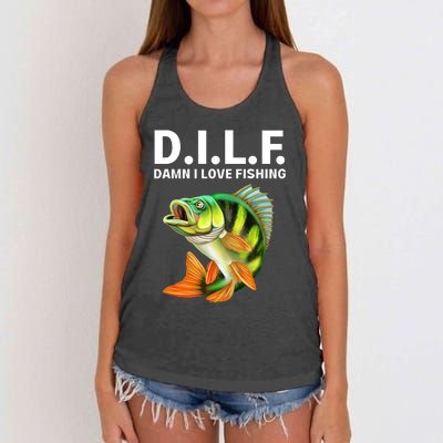 D.I.L.F. Damn I Love Fishing, Fishing Shirt Women's Knotted Racerback Tank