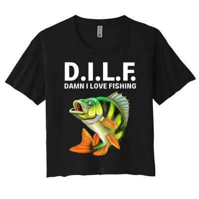 D.I.L.F. Damn I Love Fishing, Fishing Shirt Women's Crop Top Tee