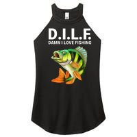 D.I.L.F. Damn I Love Fishing, Fishing Shirt Women’s Perfect Tri Rocker Tank