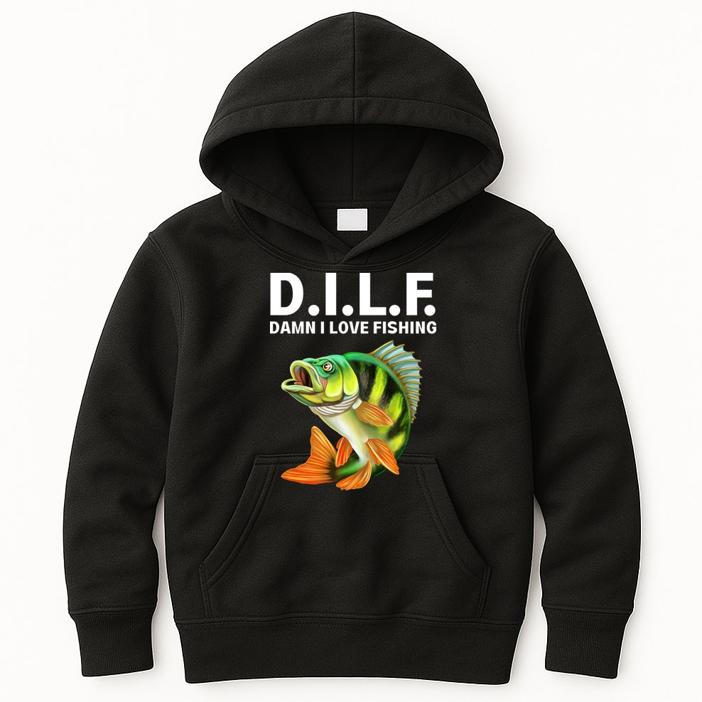 D.I.L.F. Damn I Love Fishing, Fishing Shirt Kids Hoodie