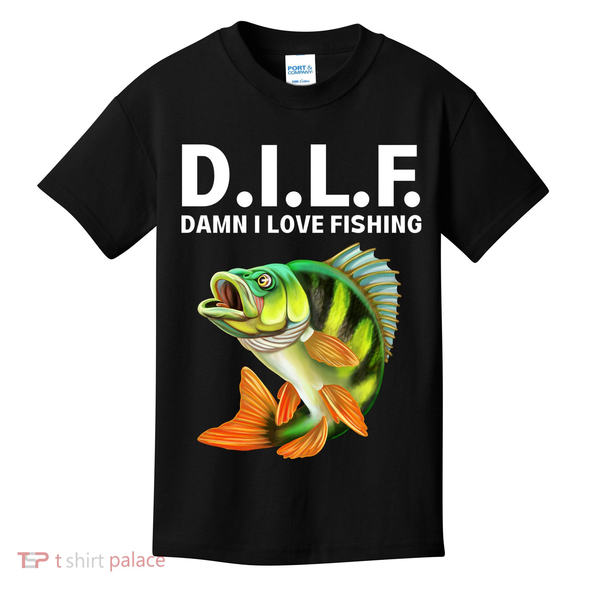 D.I.L.F. Damn I Love Fishing, Fishing Shirt Kids T-Shirt