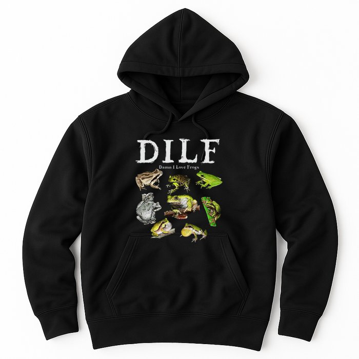 Dilf Damn I Love Frogs Frog Species Graphic Hoodie