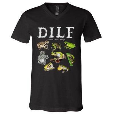 Dilf Damn I Love Frogs Frog Species Graphic V-Neck T-Shirt