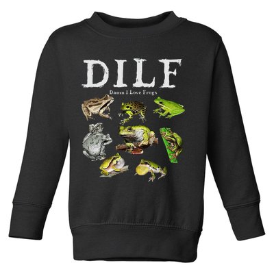 Dilf Damn I Love Frogs Frog Species Graphic Toddler Sweatshirt