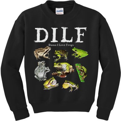 Dilf Damn I Love Frogs Frog Species Graphic Kids Sweatshirt