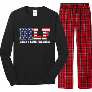 DILF Damn I Love Freedom Funny Patriotic 4th Of July Long Sleeve Pajama Set