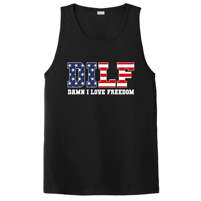 DILF Damn I Love Freedom Funny Patriotic 4th Of July PosiCharge Competitor Tank