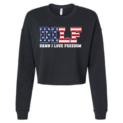 DILF Damn I Love Freedom Funny Patriotic 4th Of July Cropped Pullover Crew